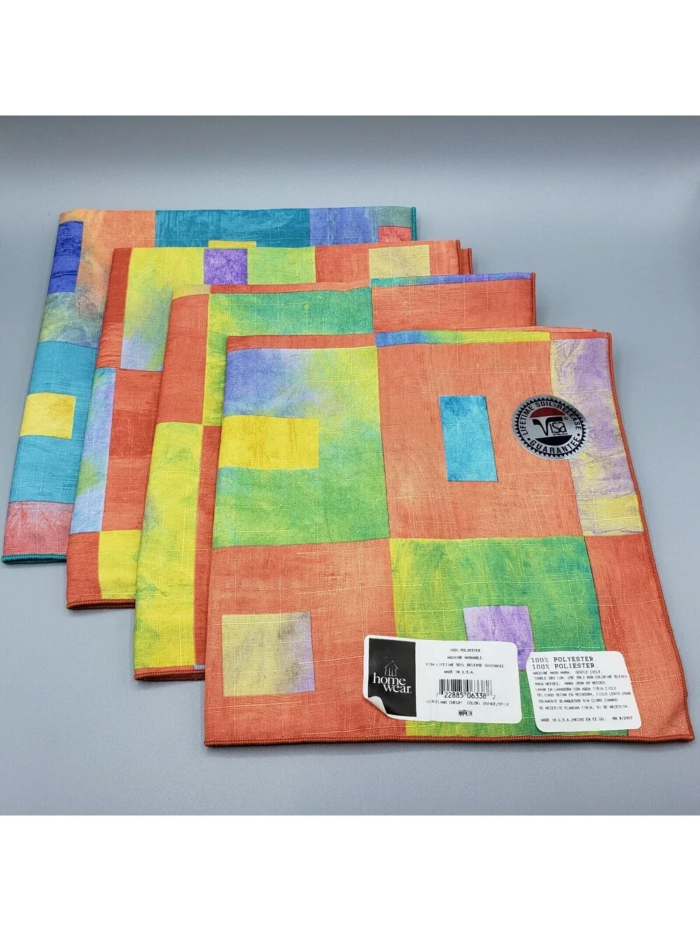 4 Napkins Dixieland Square NWT Home Wear USA Blue Yellow Orange